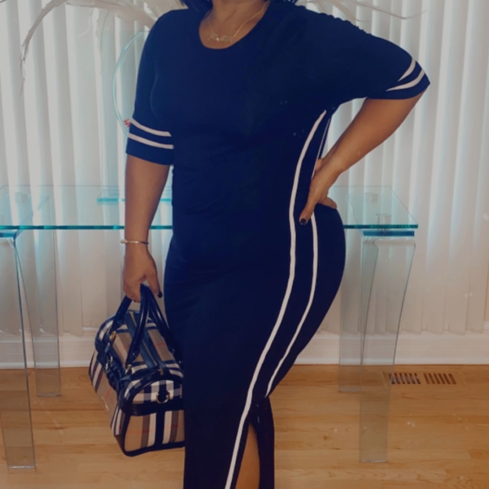 Stripe Jersey Maxi Dress With Slits